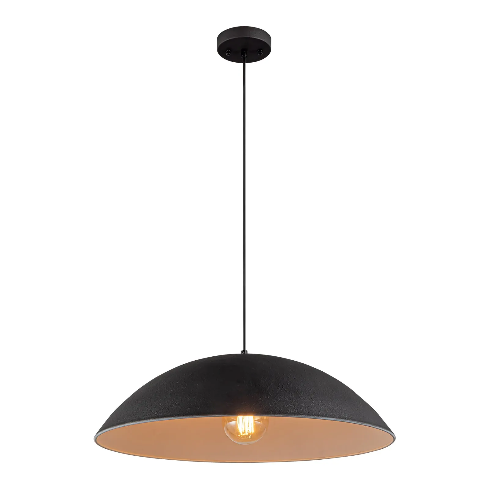 Glowlings 1-Light 23"Wide Oversized Flat Cone Black Dome Pendant Light Kitchen Island