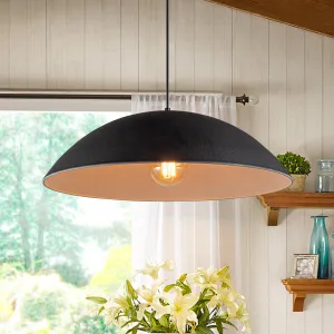 Glowlings 1-Light 23"Wide Oversized Flat Cone Black Dome Pendant Light Kitchen Island