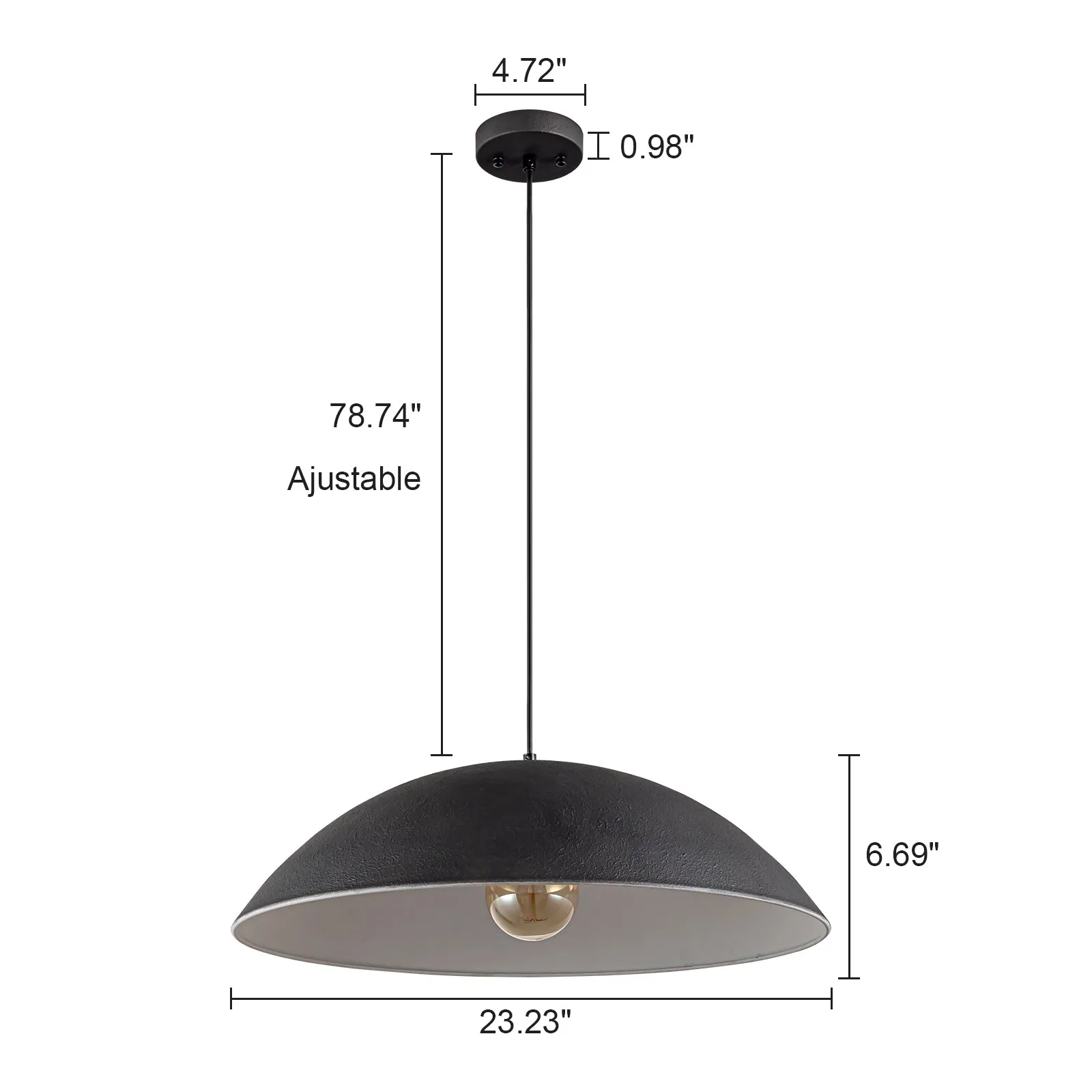 Glowlings 1-Light 23"Wide Oversized Flat Cone Black Dome Pendant Light Kitchen Island