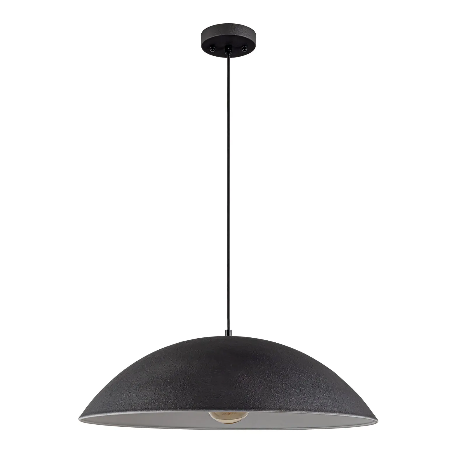 Glowlings 1-Light 23"Wide Oversized Flat Cone Black Dome Pendant Light Kitchen Island