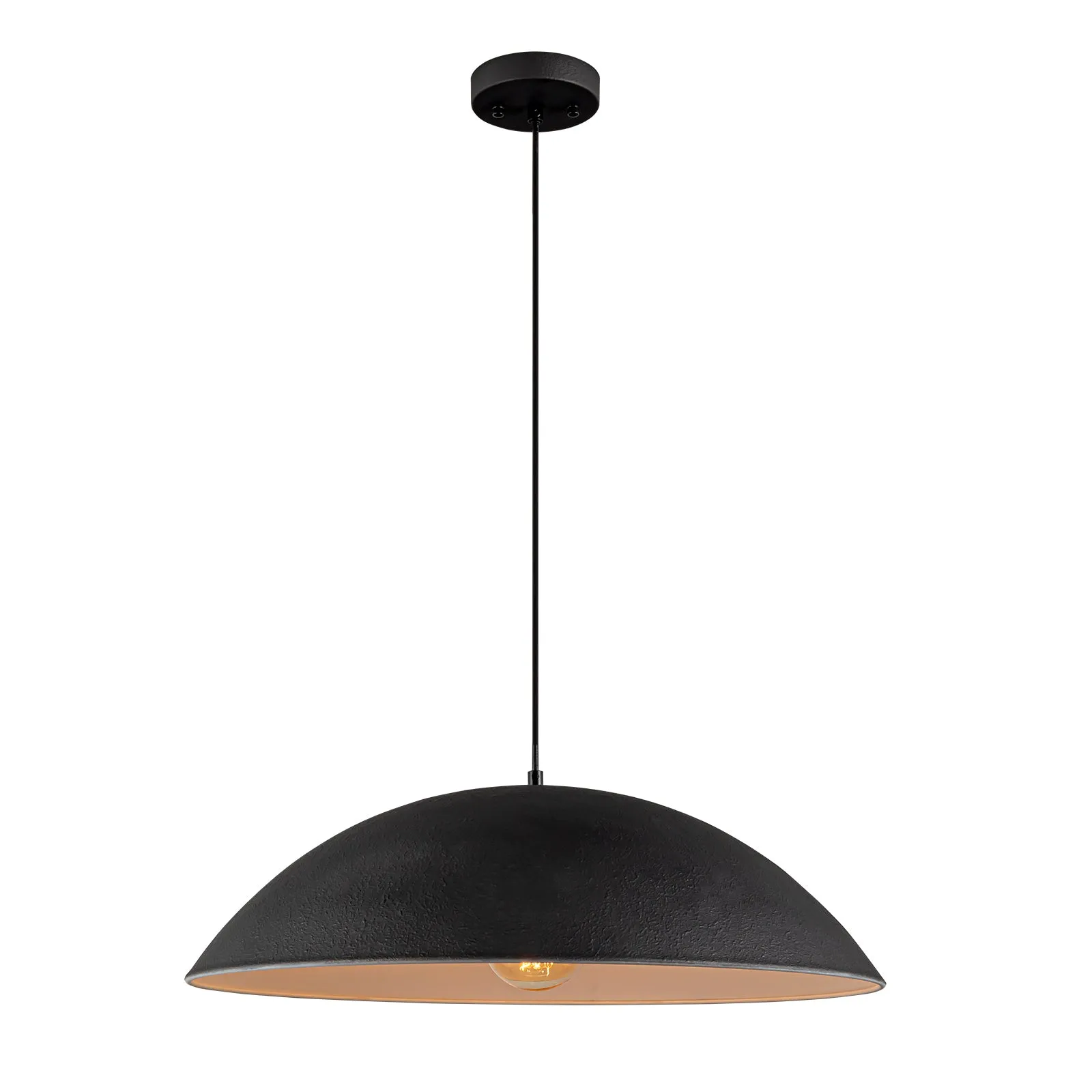 Glowlings 1-Light 23"Wide Oversized Flat Cone Black Dome Pendant Light Kitchen Island