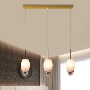 Gold Crystal Pendant Light with 3 Minimalist Downlights and Linear/Round Canopy