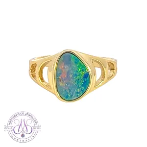 Gold Plated Silver Opal doublet freeform patterned ring