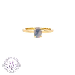 Gold plated sterling silver solitaire 7x5mm Black Opal ring