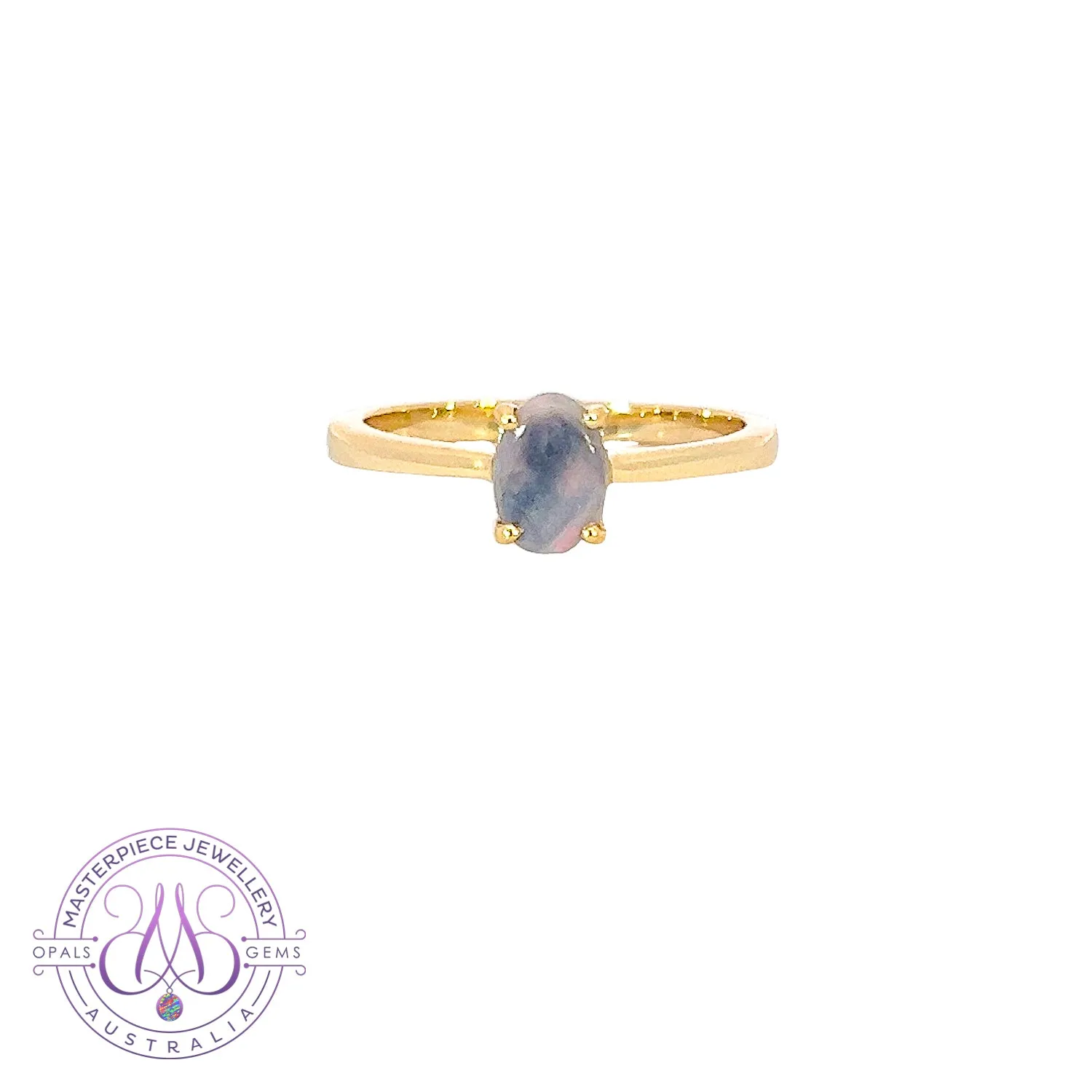 Gold plated sterling silver solitaire 7x5mm Black Opal ring