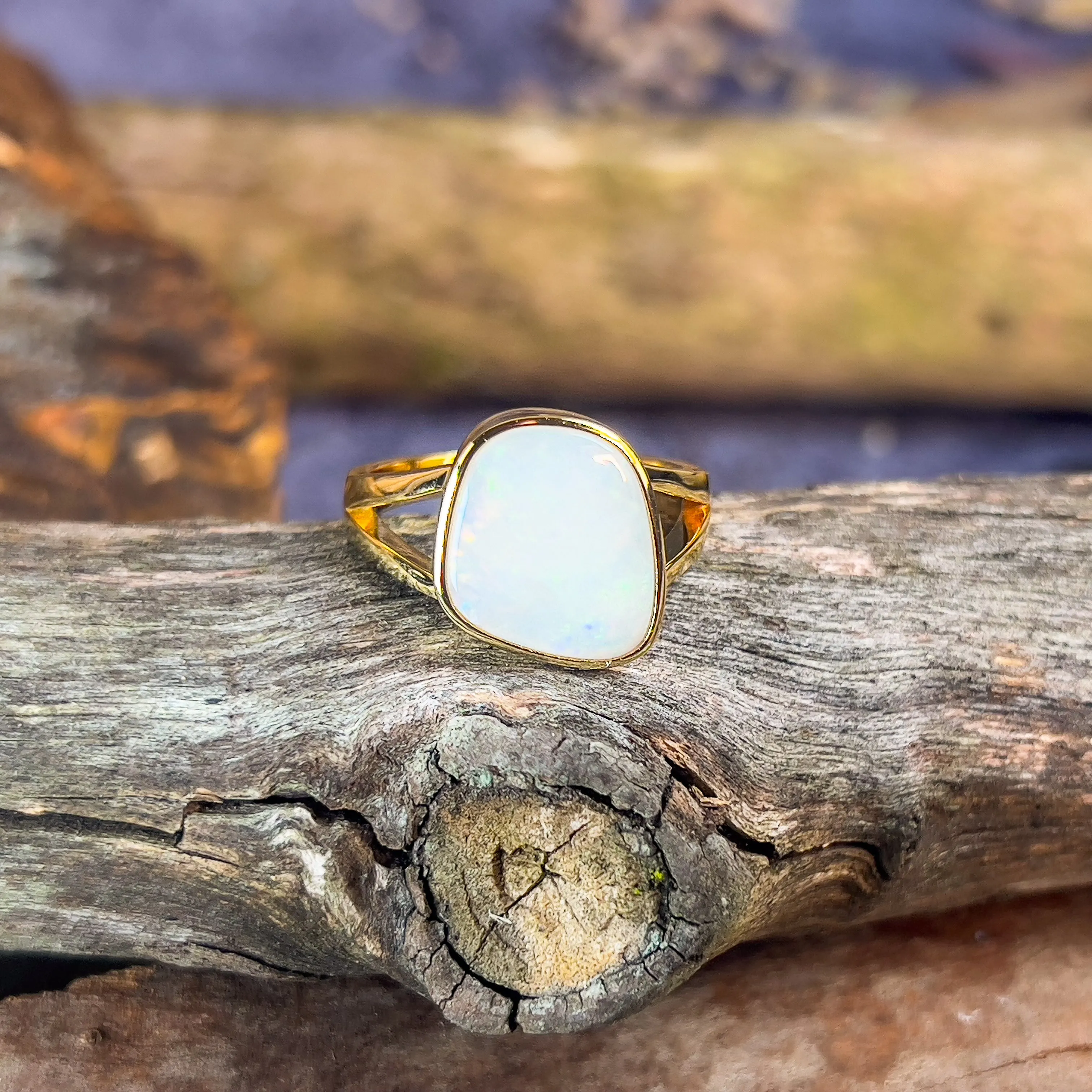 Gold Plated Sterling Silver solitaire bezel set white opal 3.1ct ring