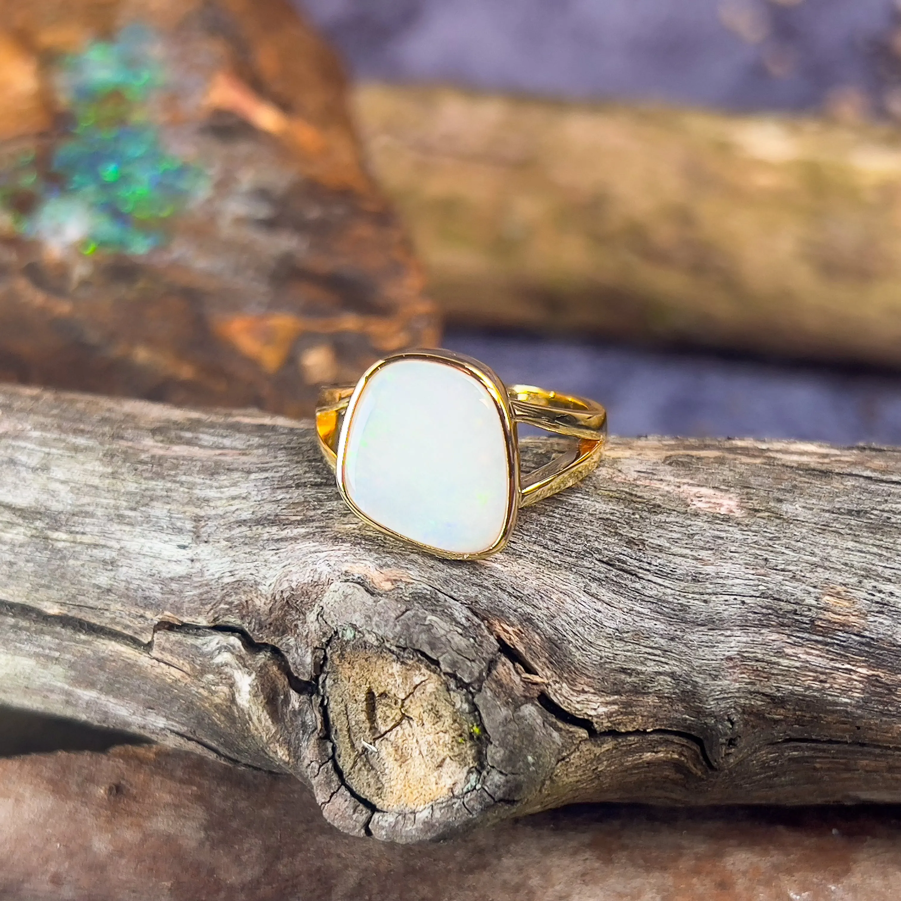 Gold Plated Sterling Silver solitaire bezel set white opal 3.1ct ring