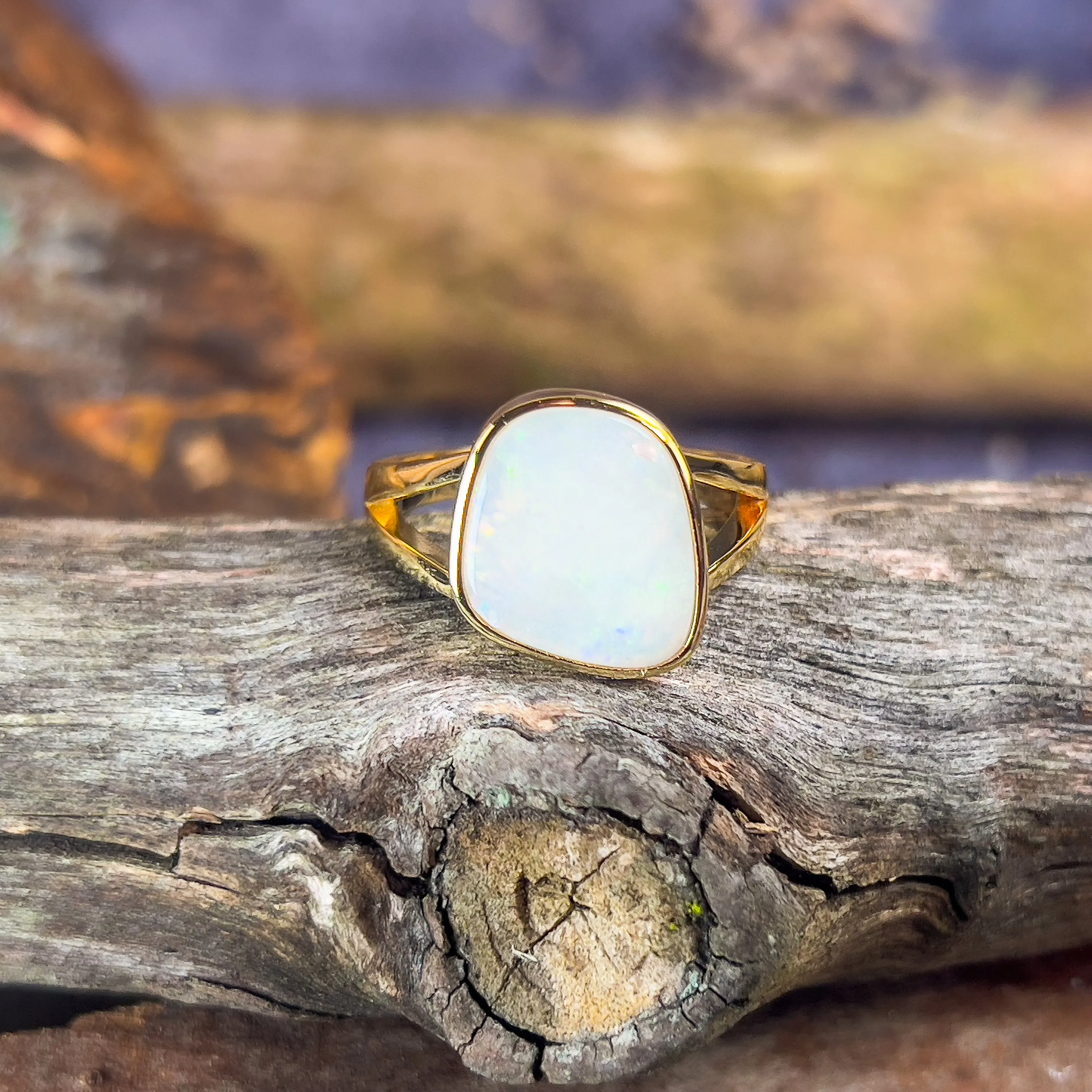 Gold Plated Sterling Silver solitaire bezel set white opal 3.1ct ring