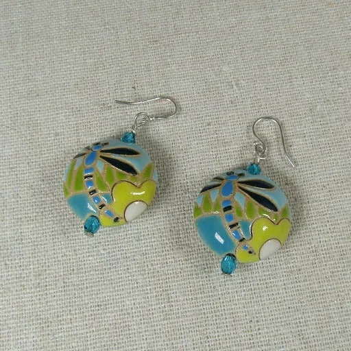 Handmade Artisan Bead Drop Earrings Dragan Fly Design