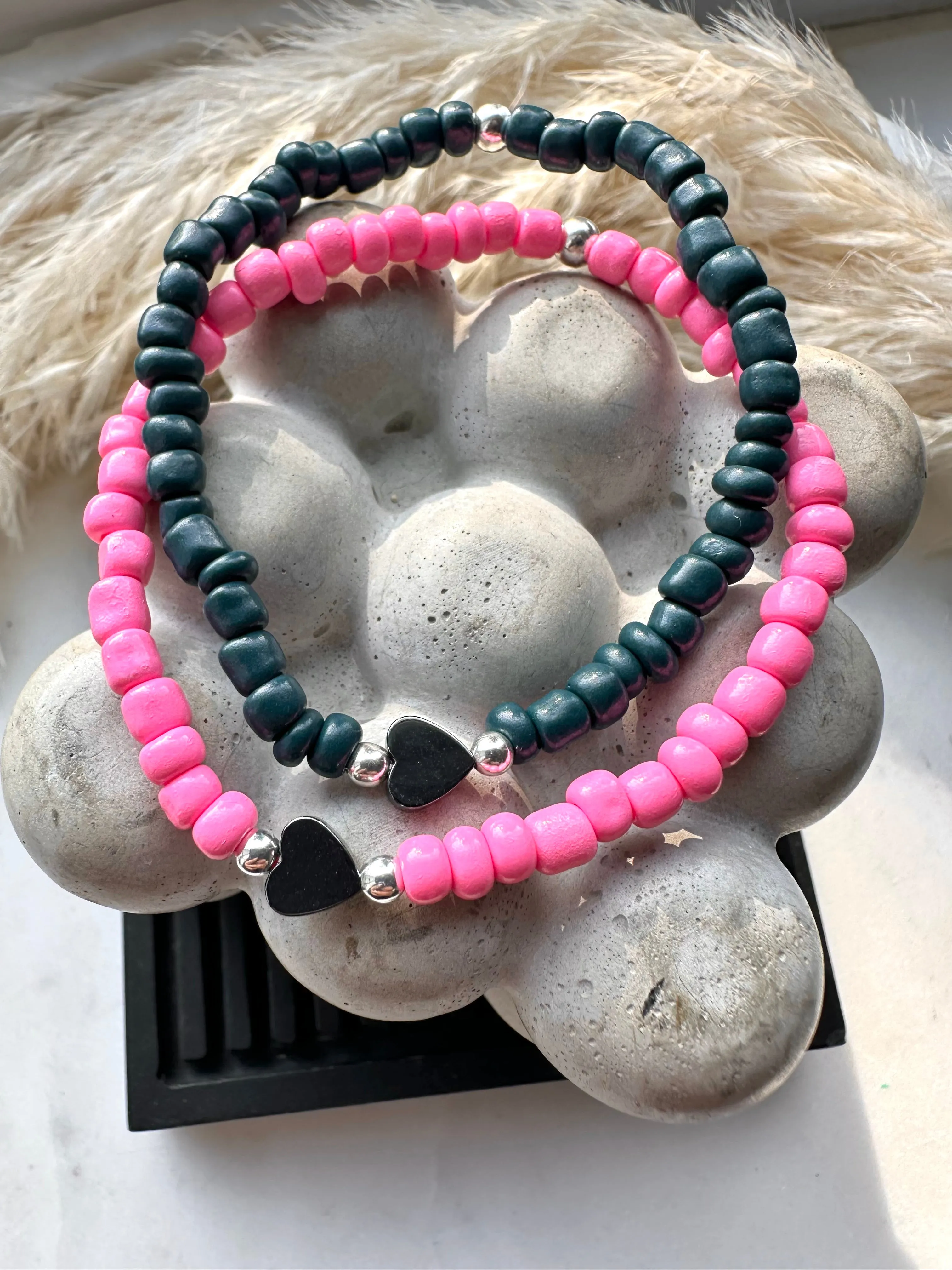 Hematite heart stacking bracelets