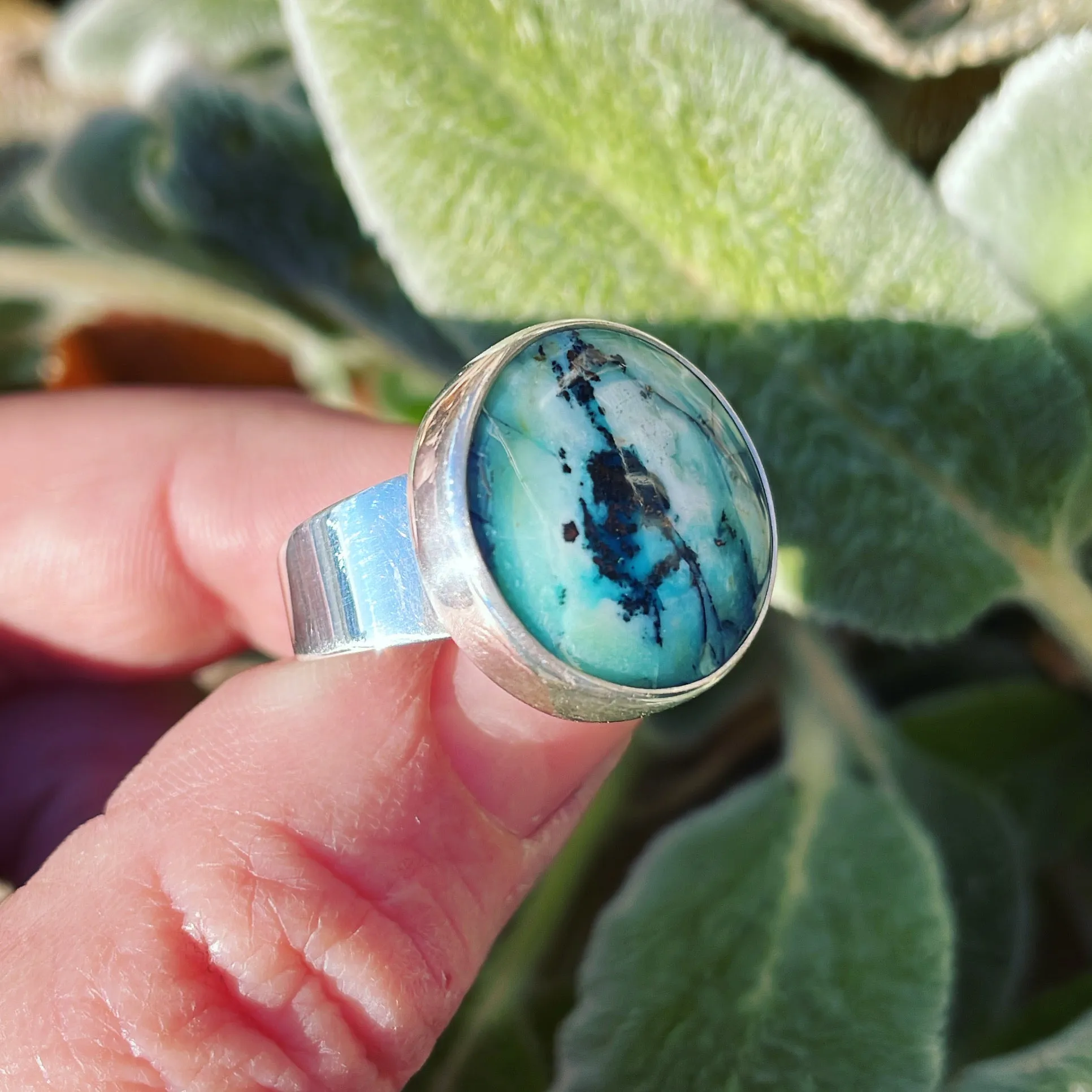 Indonesian Opalized Wood and Sterling Silver Ring