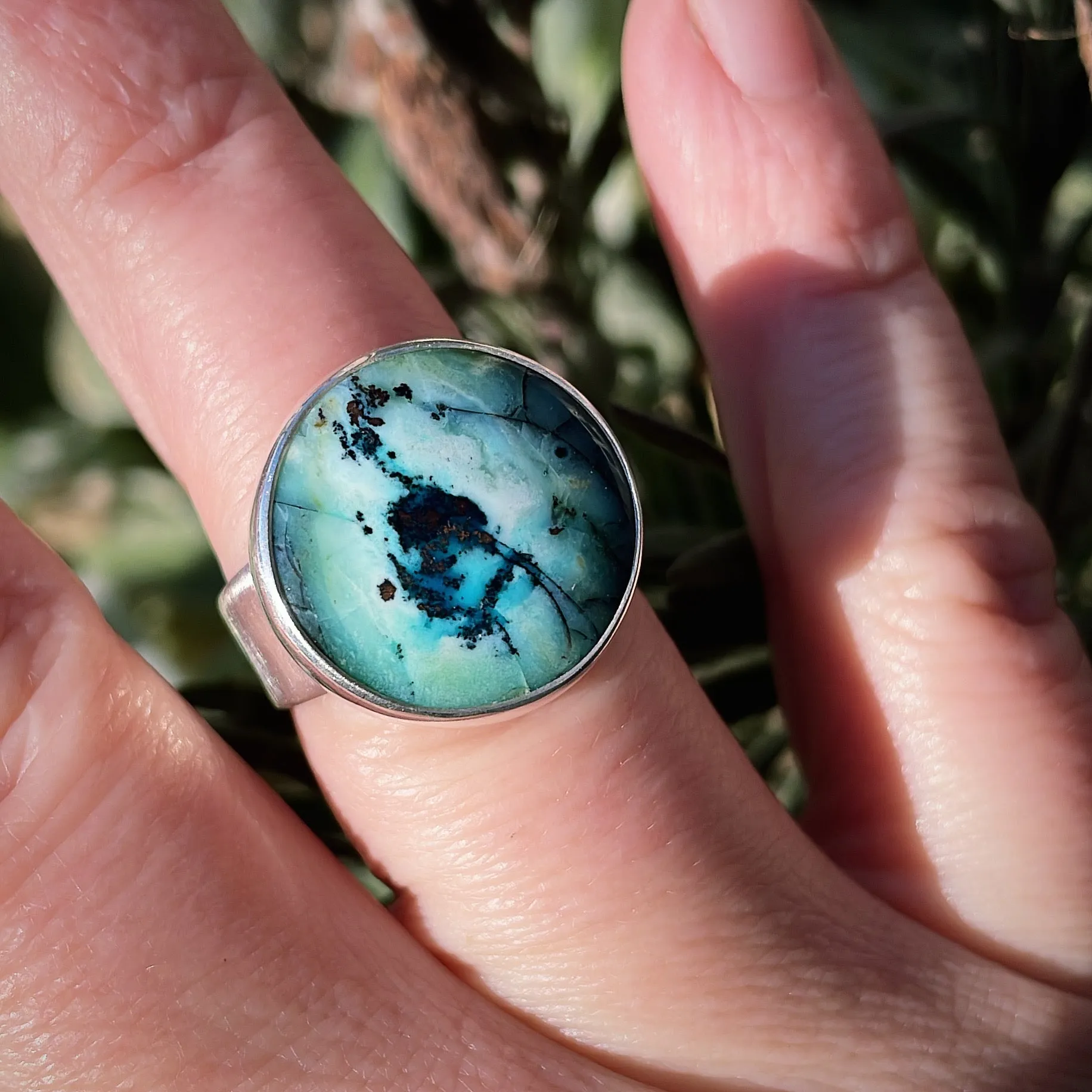 Indonesian Opalized Wood and Sterling Silver Ring