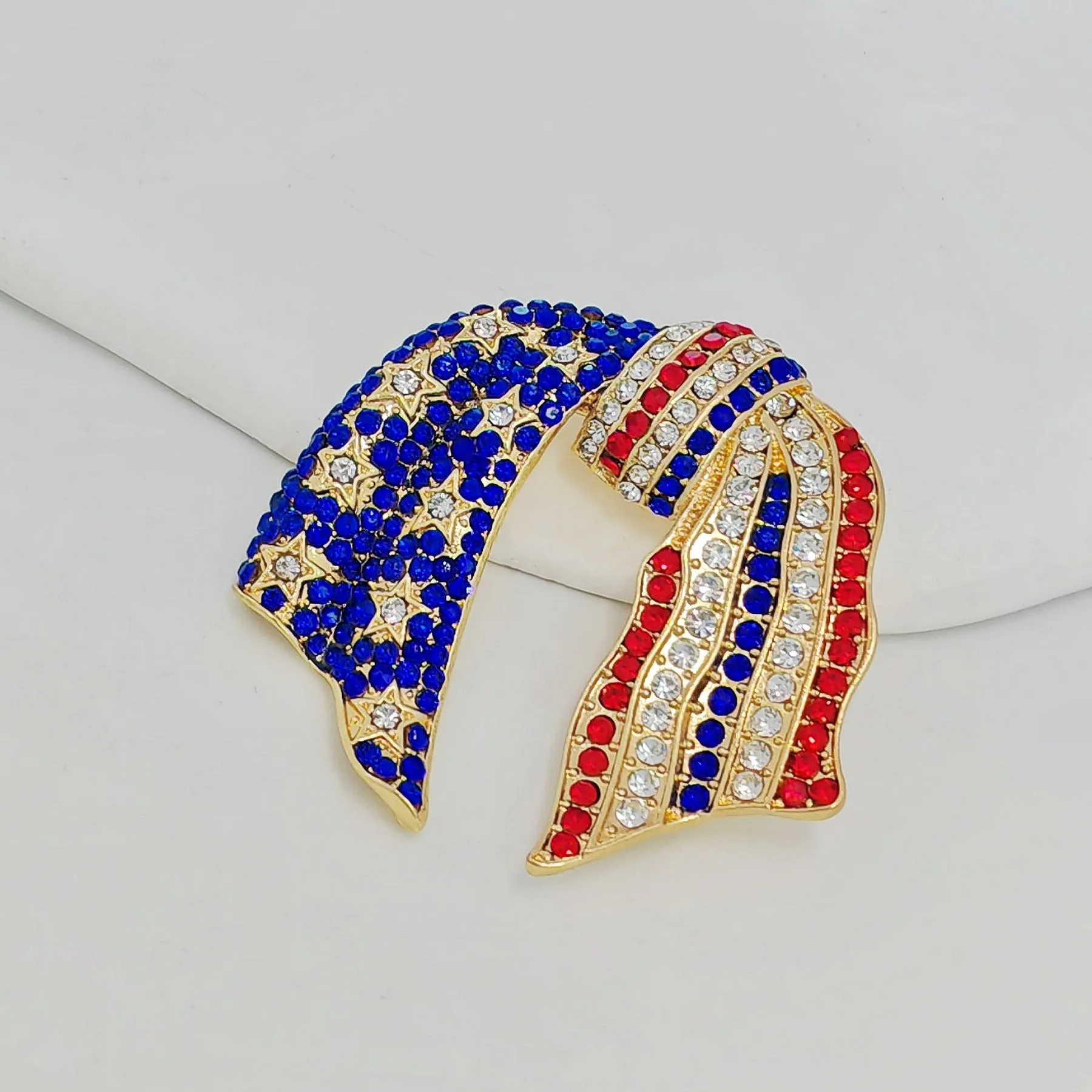 Jewelblings Vintage Blue and Red Crystal US Flag Patriotic Bowknot Brooch Pin Independent Patriotism American Memorial Election Day Jewelry