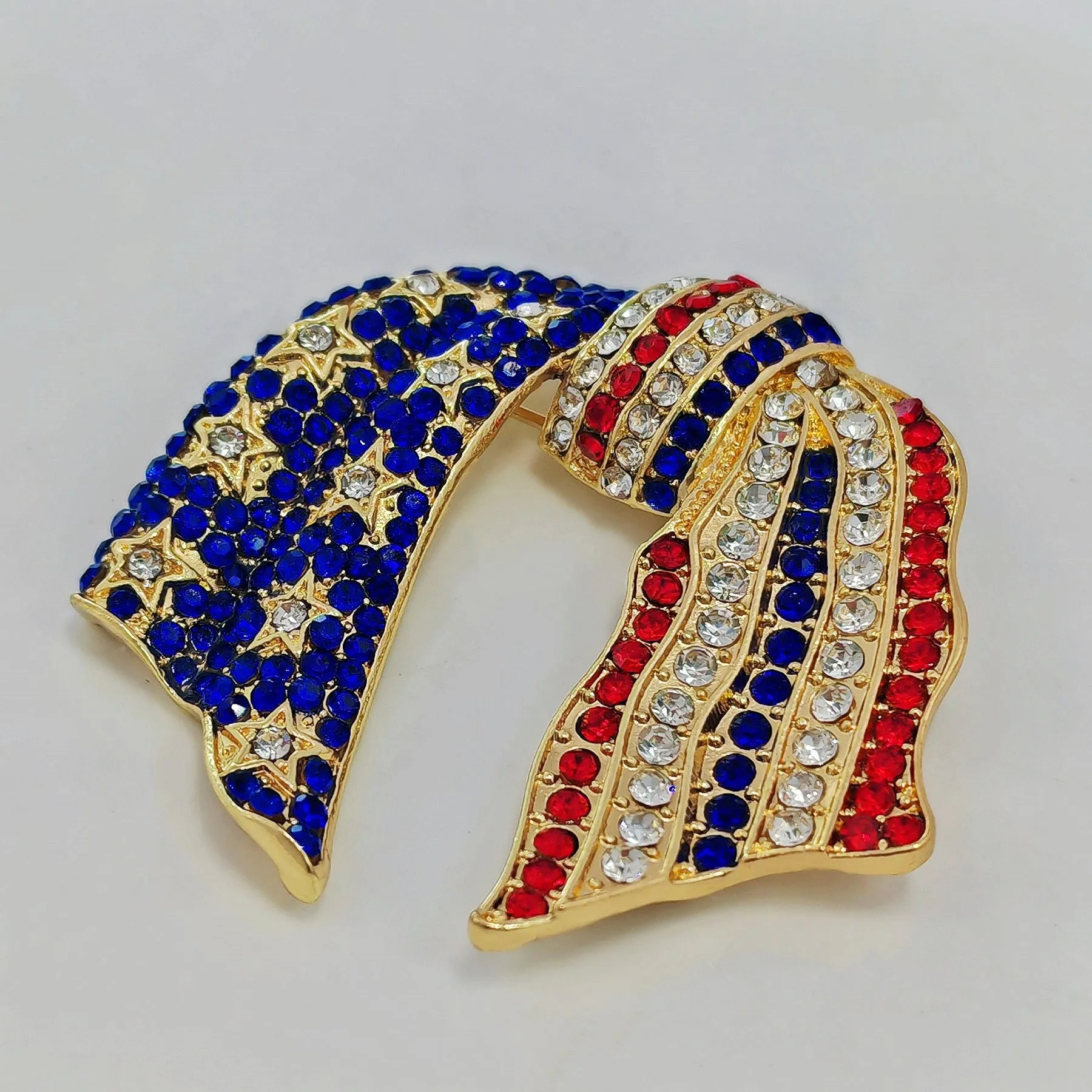 Jewelblings Vintage Blue and Red Crystal US Flag Patriotic Bowknot Brooch Pin Independent Patriotism American Memorial Election Day Jewelry