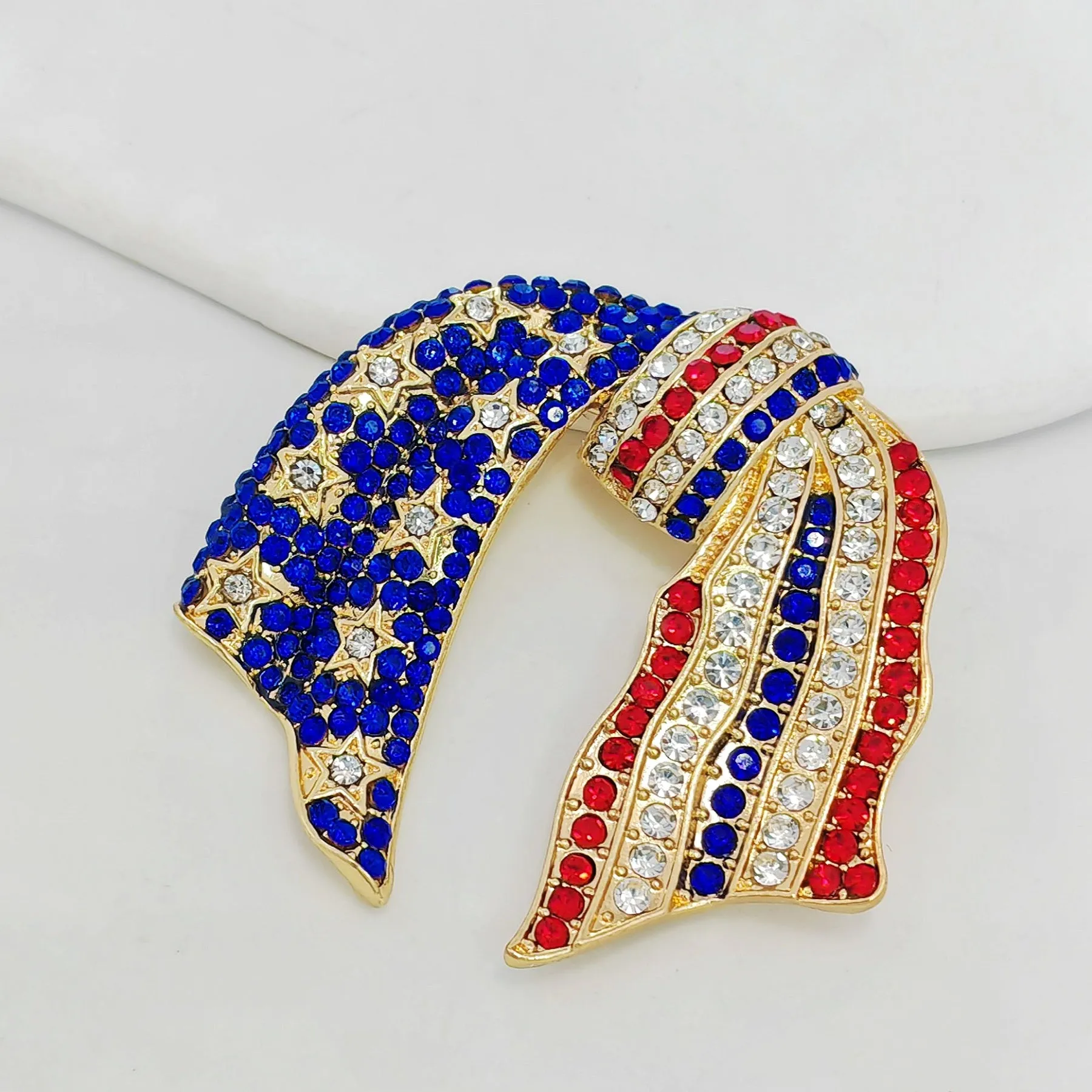 Jewelblings Vintage Blue and Red Crystal US Flag Patriotic Bowknot Brooch Pin Independent Patriotism American Memorial Election Day Jewelry