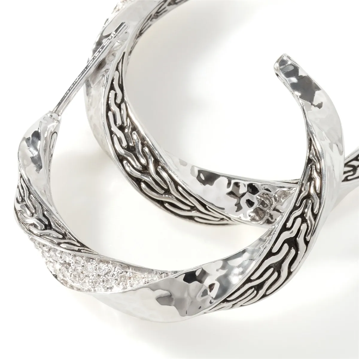 John Hardy Classic Chain Sterling Silver Twisted Hammered Hoop Earrings