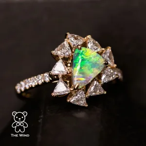 La Estrella - 0.916 ct Halo Trillion Diamond Black Opal Engagement Ring 18K Yellow Gold