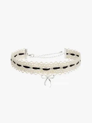 Lace Bow Choker - Black/Silver