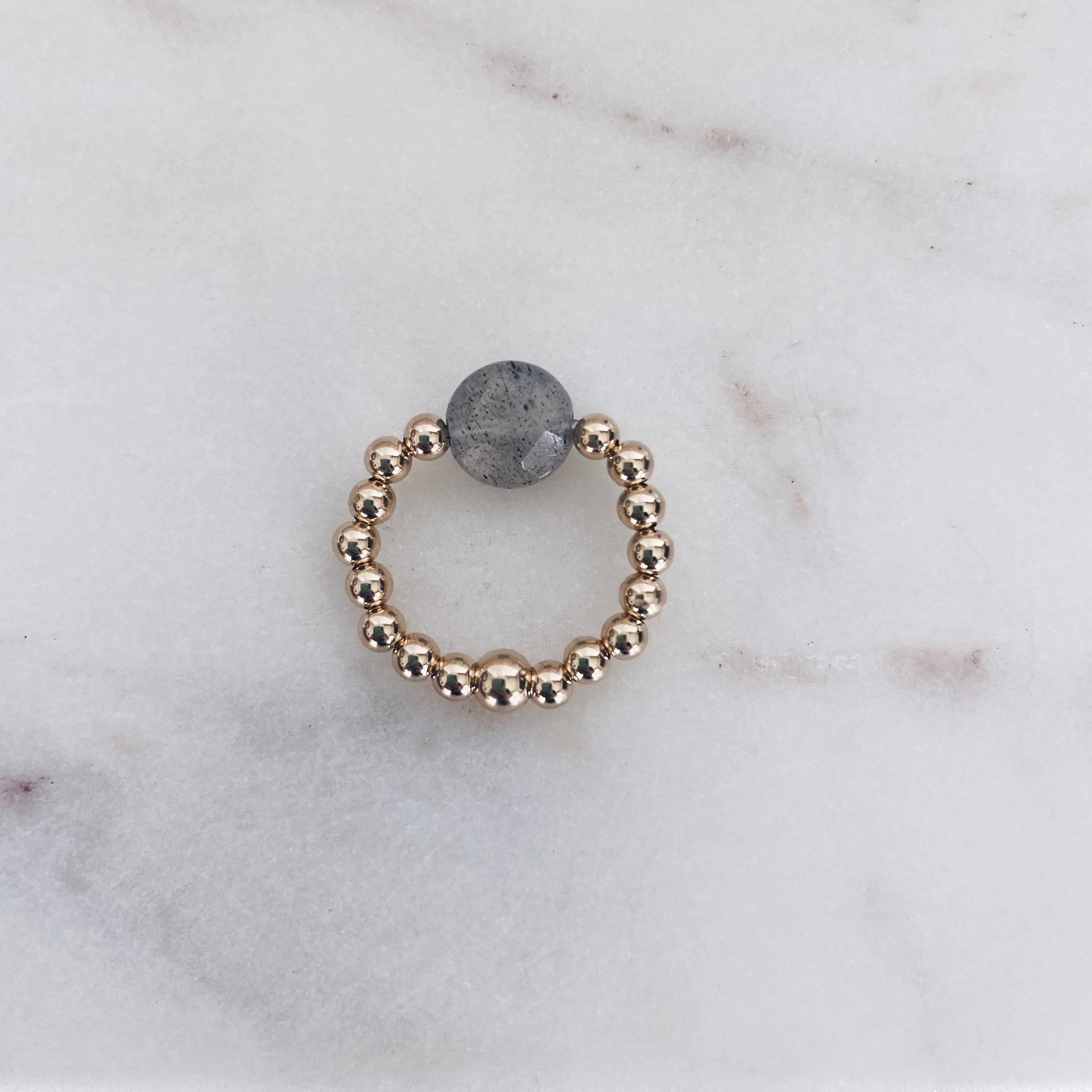 MAC & RY JEWELRY - 14K GOLD FILL BEADED LABRADORITE COIN RING