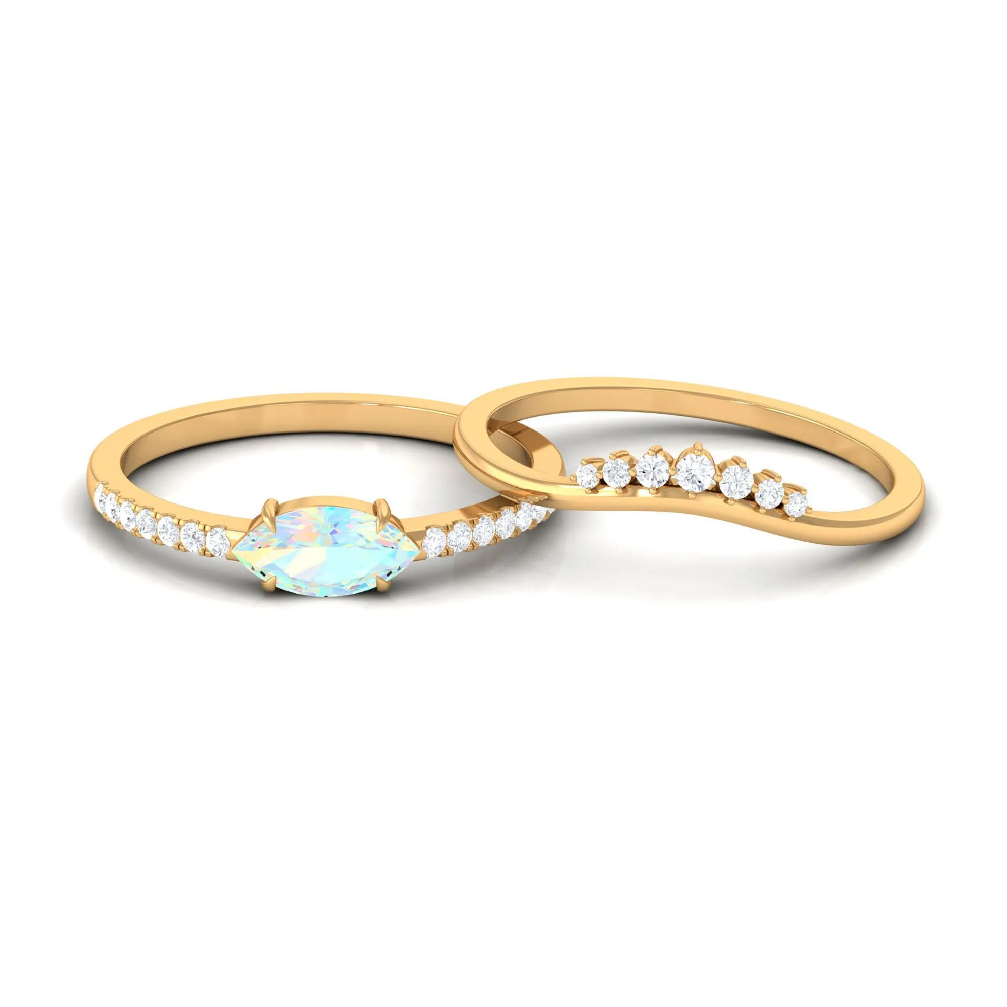 Marquise Ethiopian Opal East West Engagement Ring with Diamond Enhancer