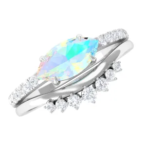 Marquise Ethiopian Opal East West Engagement Ring with Diamond Enhancer