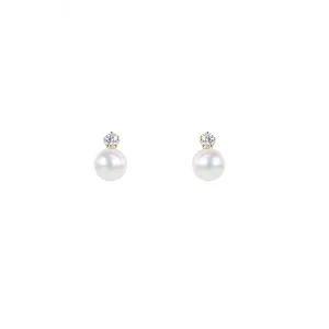 Mikimoto 18K Yellow Gold Akoya Pearl & Diamond Stud Earrings