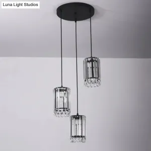 Minimalist Black Multi Pendant Light with Crystal Prisms, Cylinder Design, and 3 Heads - Available in 18" or 27" Width