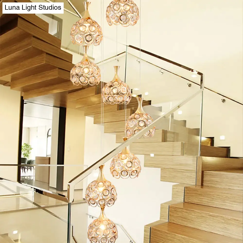 Minimalist Crystal 8-Light Dome Pendant Lamp in Gold Suspension Fixture