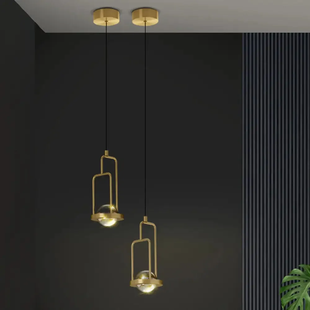 Minimalist Crystal Pendant Lamp with Gold Frame and Rectangle Design