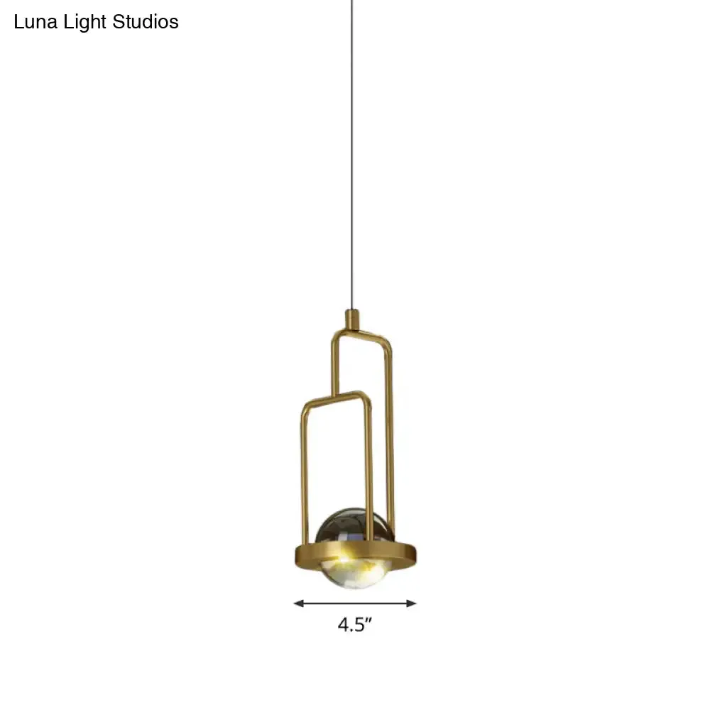 Minimalist Crystal Pendant Lamp with Gold Frame and Rectangle Design