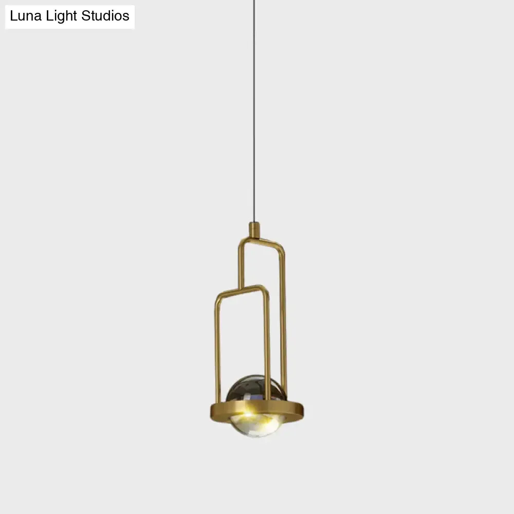 Minimalist Crystal Pendant Lamp with Gold Frame and Rectangle Design