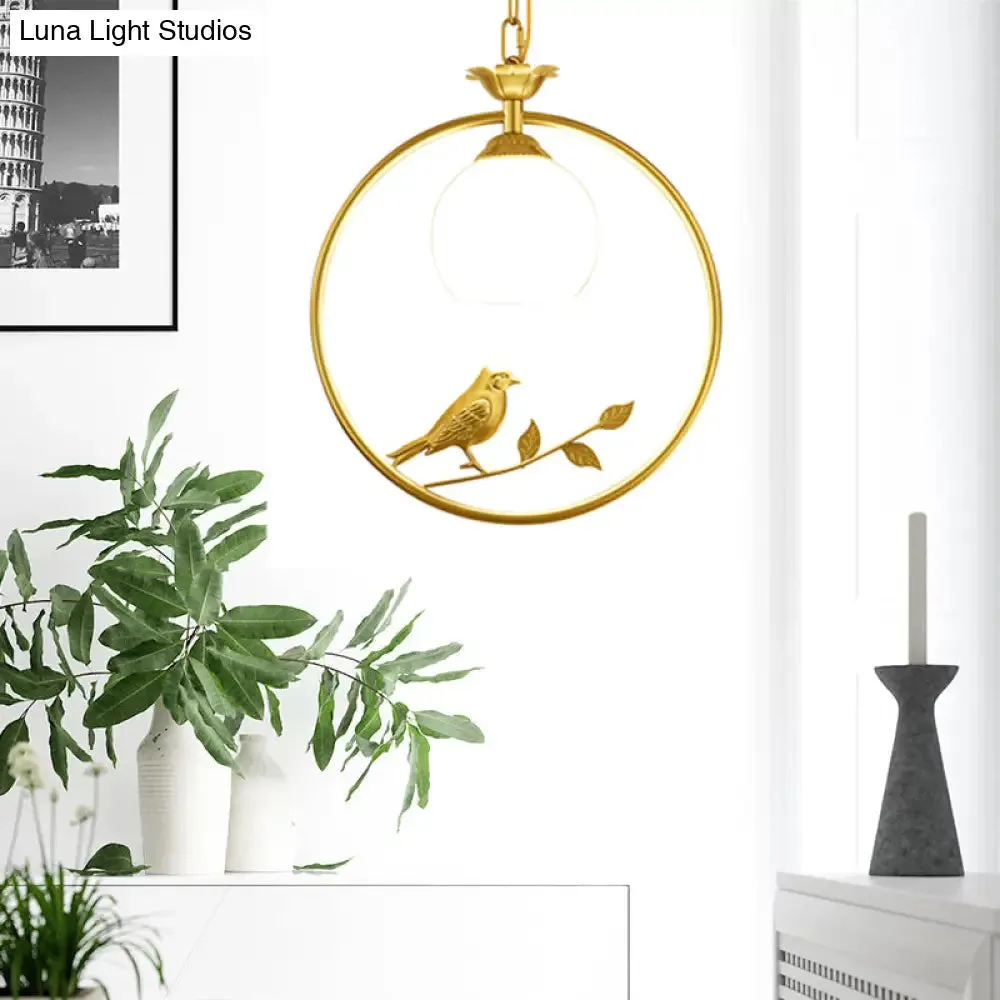 Minimalist Gold/Black Metal Bird Pendant Light Fixture with 1 Light Ring