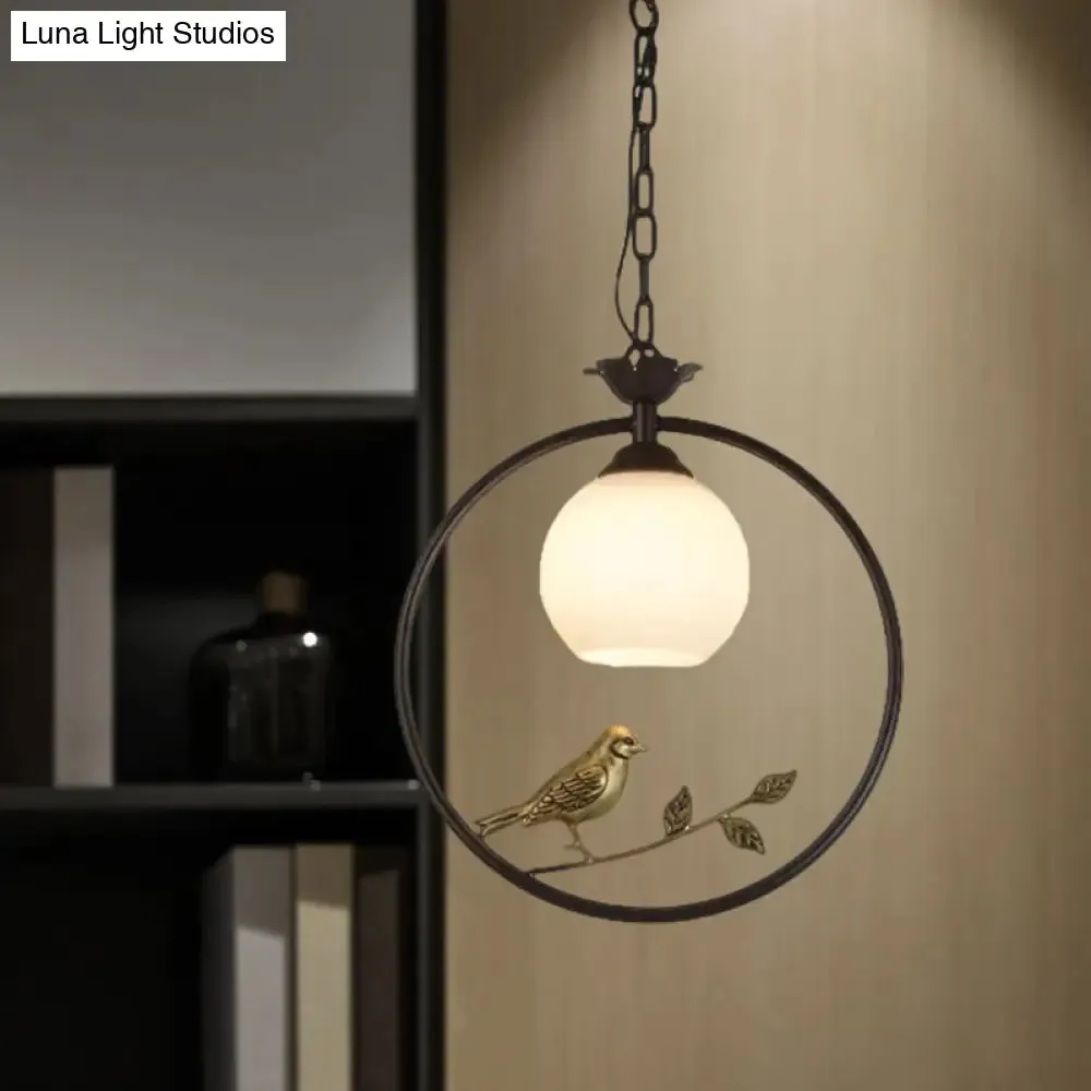 Minimalist Gold/Black Metal Bird Pendant Light Fixture with 1 Light Ring