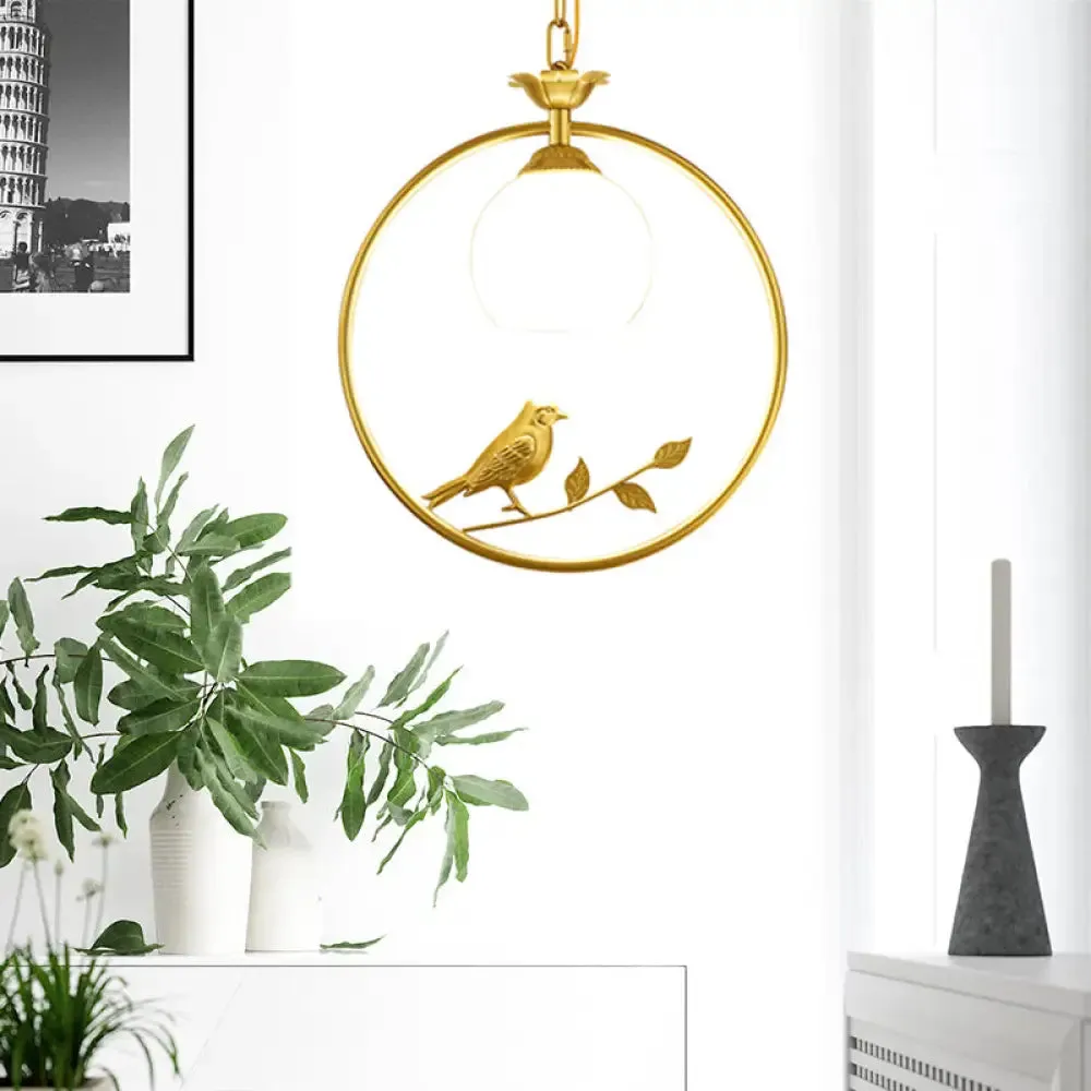 Minimalist Gold/Black Metal Bird Pendant Light Fixture with 1 Light Ring