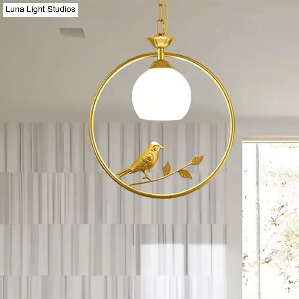 Minimalist Gold/Black Metal Bird Pendant Light Fixture with 1 Light Ring