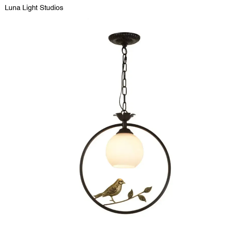 Minimalist Gold/Black Metal Bird Pendant Light Fixture with 1 Light Ring