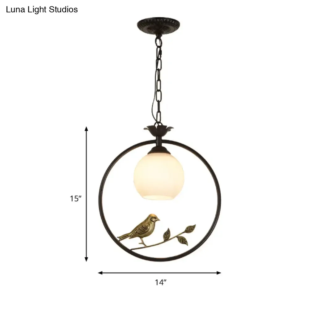 Minimalist Gold/Black Metal Bird Pendant Light Fixture with 1 Light Ring