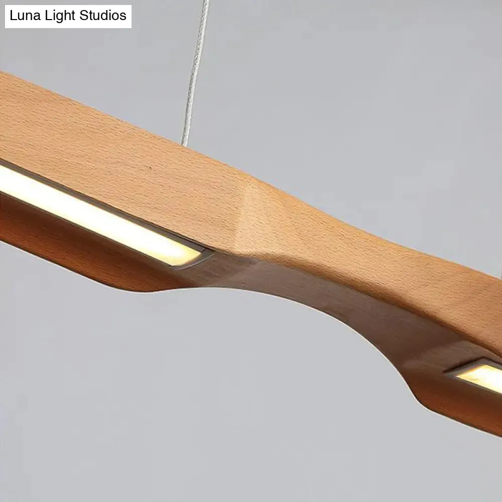 Minimalist Linear Wooden Pendant LED Light Fixture for Office Ceiling