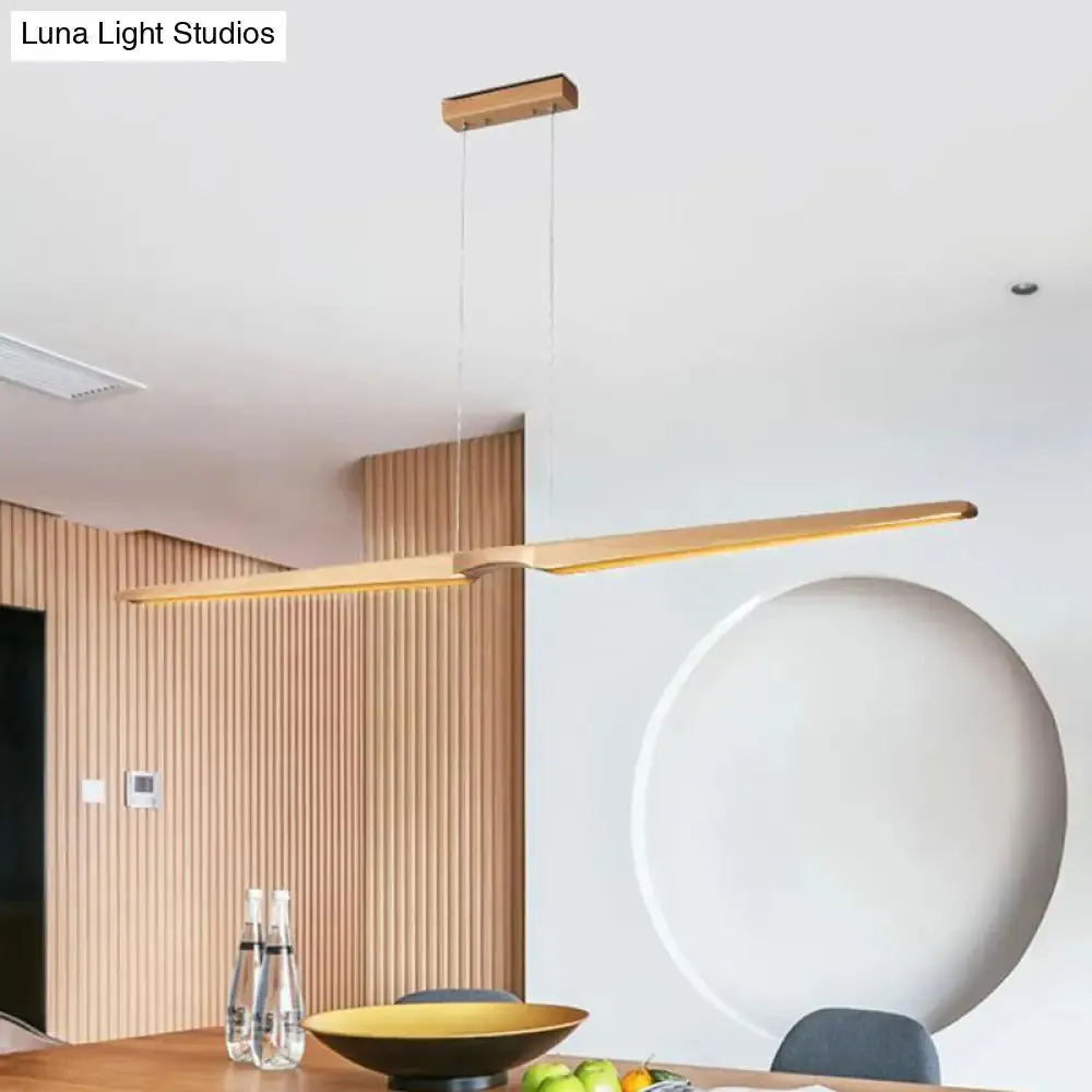 Minimalist Linear Wooden Pendant LED Light Fixture for Office Ceiling