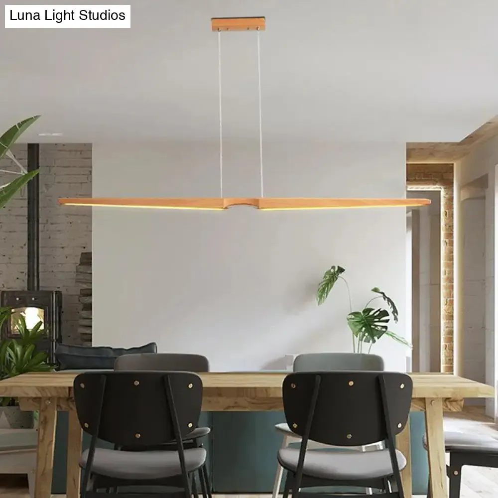 Minimalist Linear Wooden Pendant LED Light Fixture for Office Ceiling