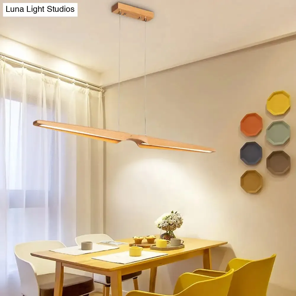 Minimalist Linear Wooden Pendant LED Light Fixture for Office Ceiling