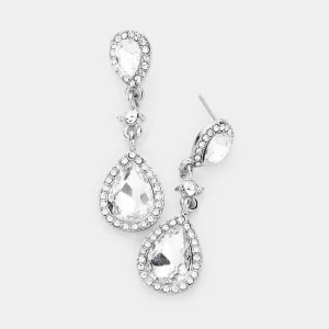 Miro Clear Pear Crystal Silver Earrings