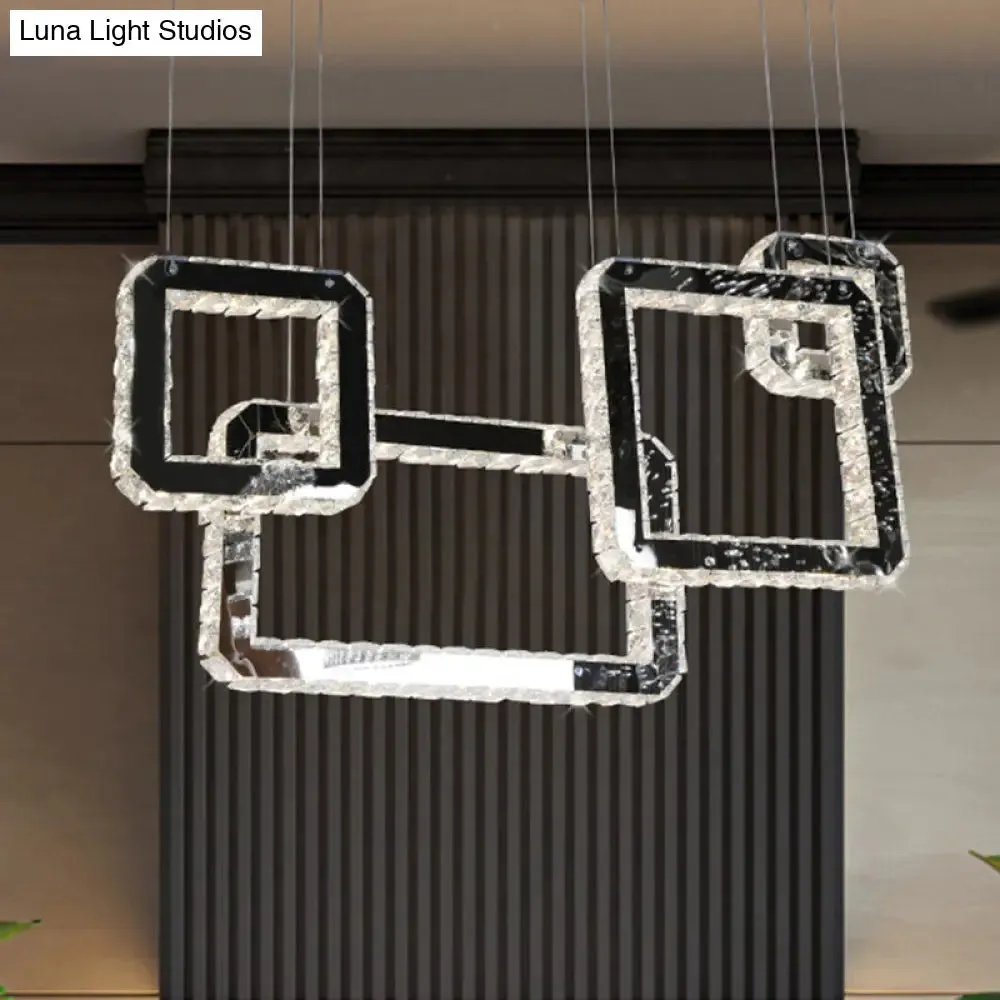 Modern Minimalist LED Black Crystal Pendant Light - Square Cluster Hanging Lamp for Living Room