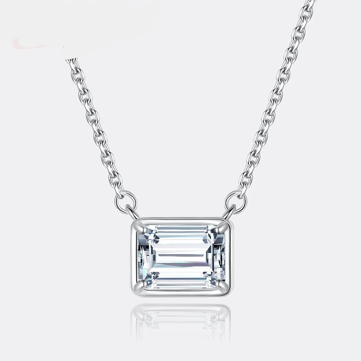 Moissanite Emerald Cut Pendant Necklaces Unique Design Classic Women Wedding Link Chain Necklace Fine Jewelry For Party 1CT