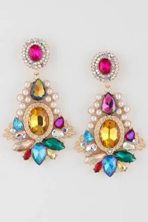 Multicolor Crystal Pearl Drop Earrings