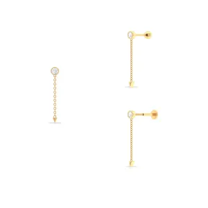 Natural Diamond Chain Drop Earring for Helix Piercing