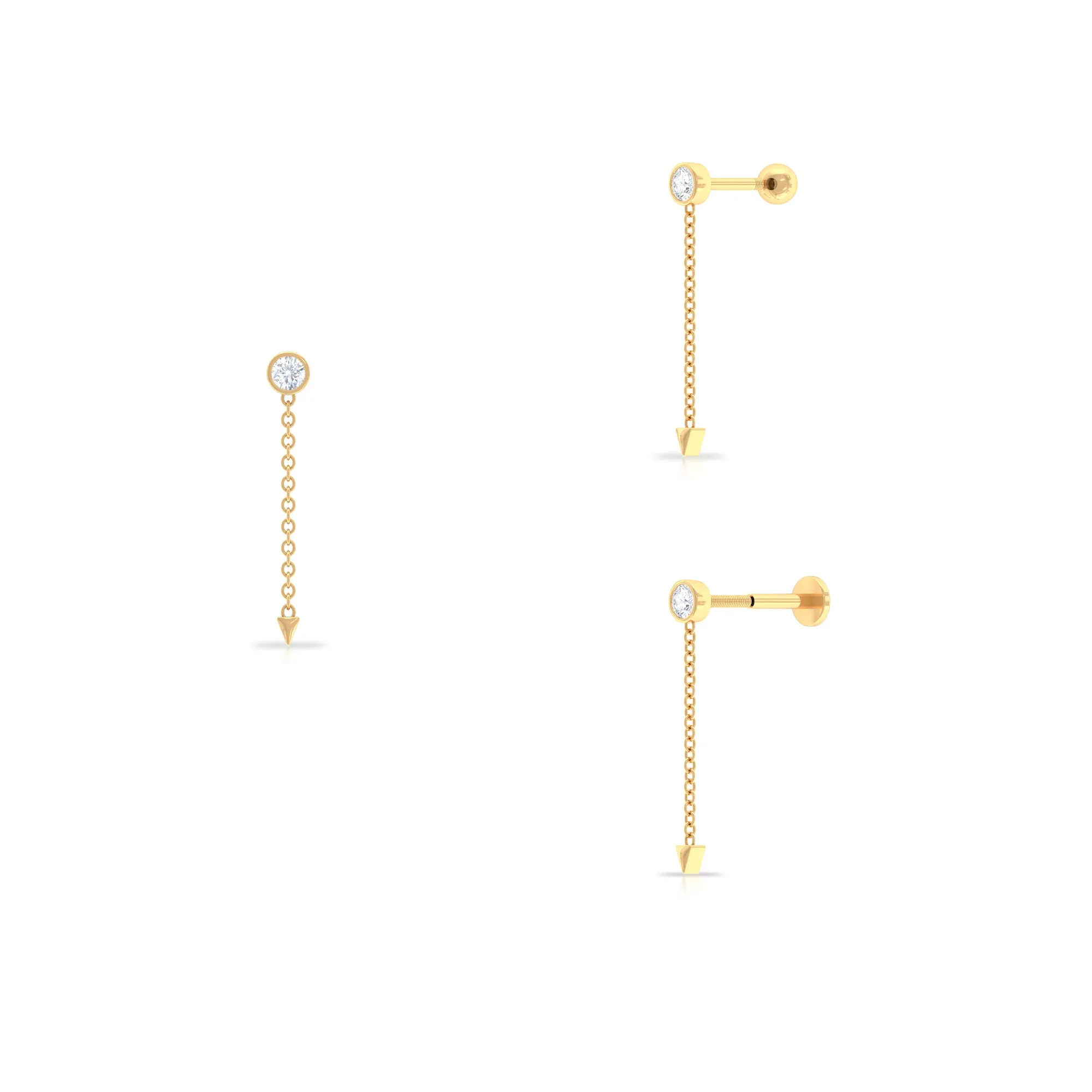 Natural Diamond Chain Drop Earring for Helix Piercing