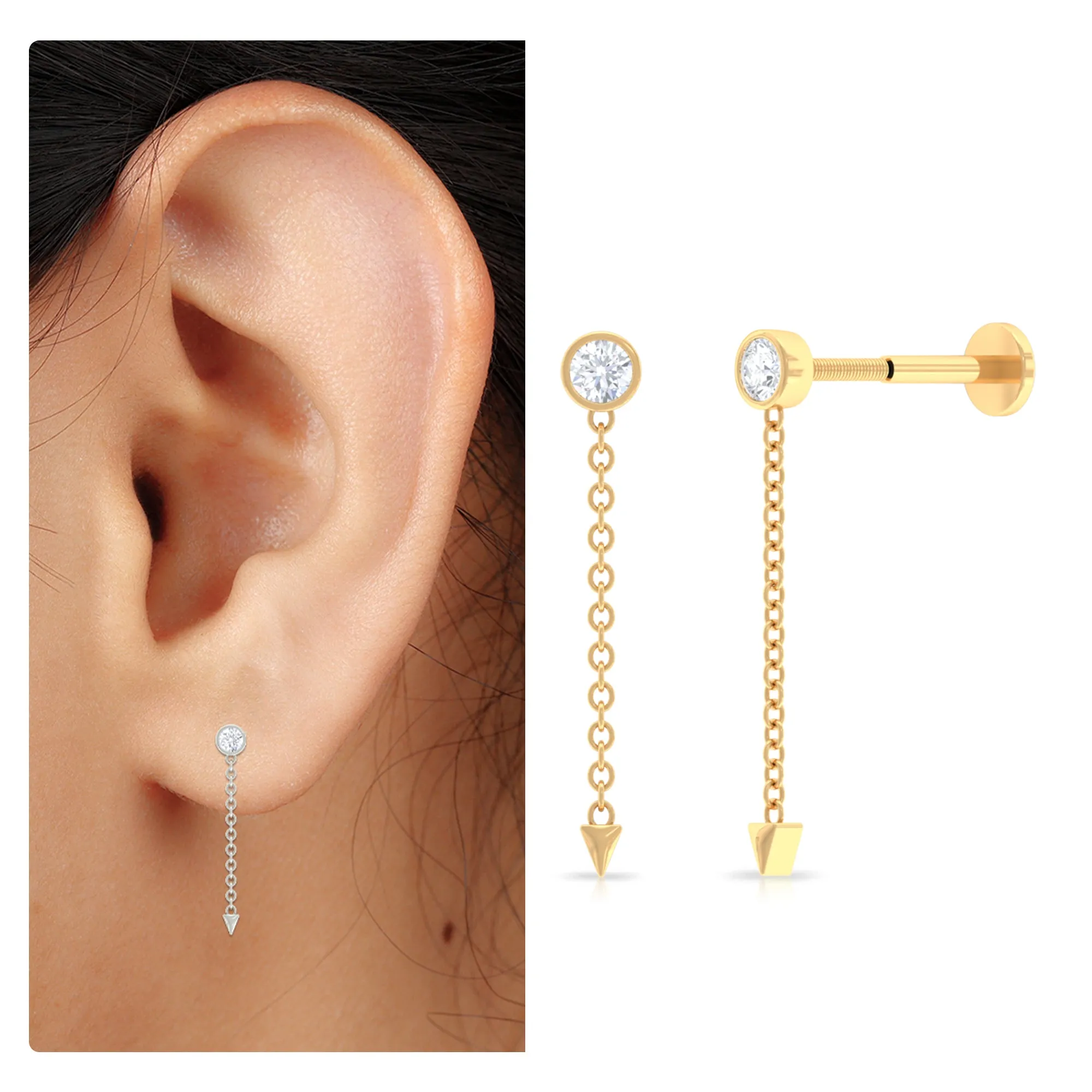 Natural Diamond Chain Drop Earring for Helix Piercing