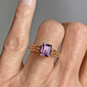 Natural Emerald Cut Amethyst Filigree Vintage Engagement  Rings - 14k Gold Vermeil Ring