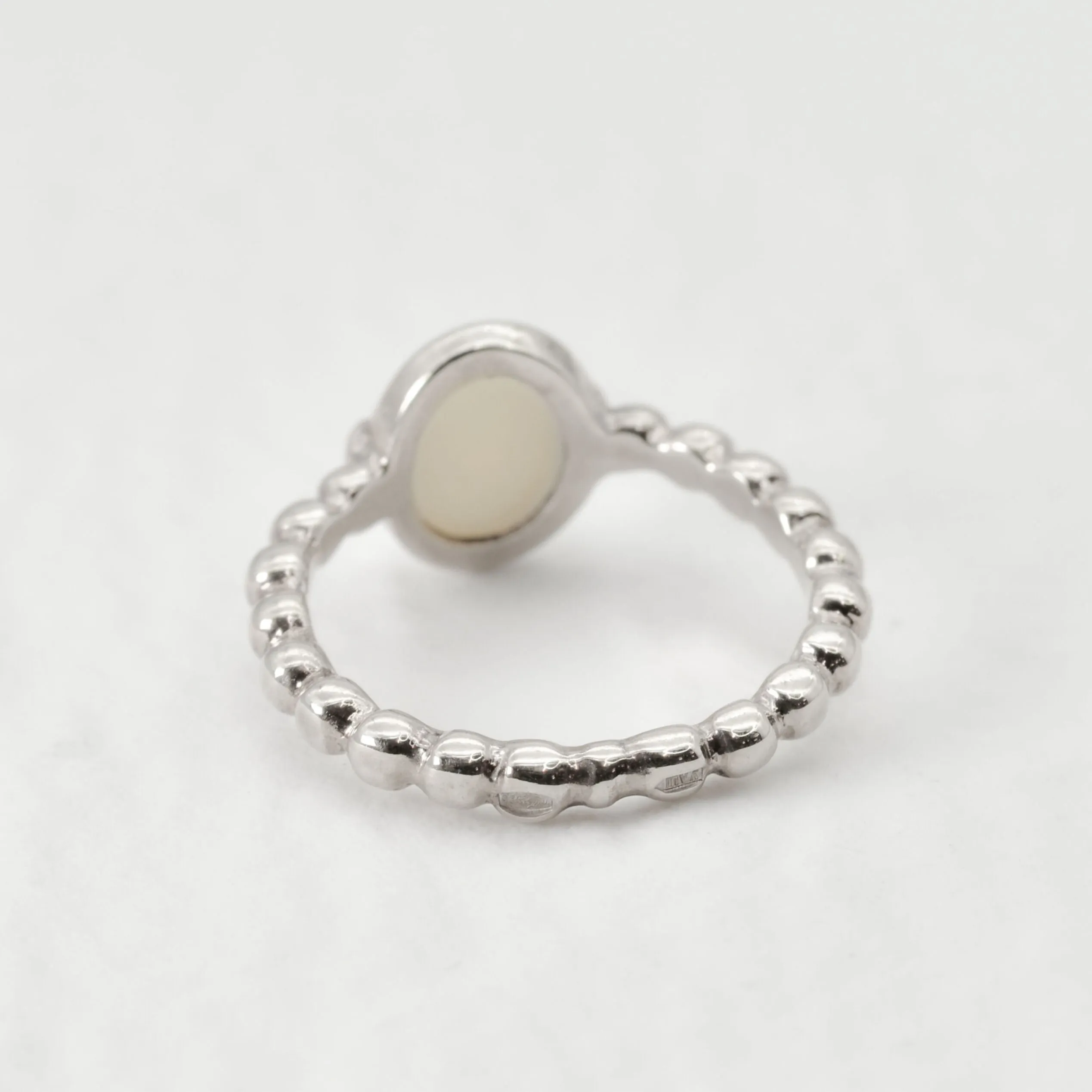 Natural Opal Ring - White Vintage Ring - Silver Bubble Band